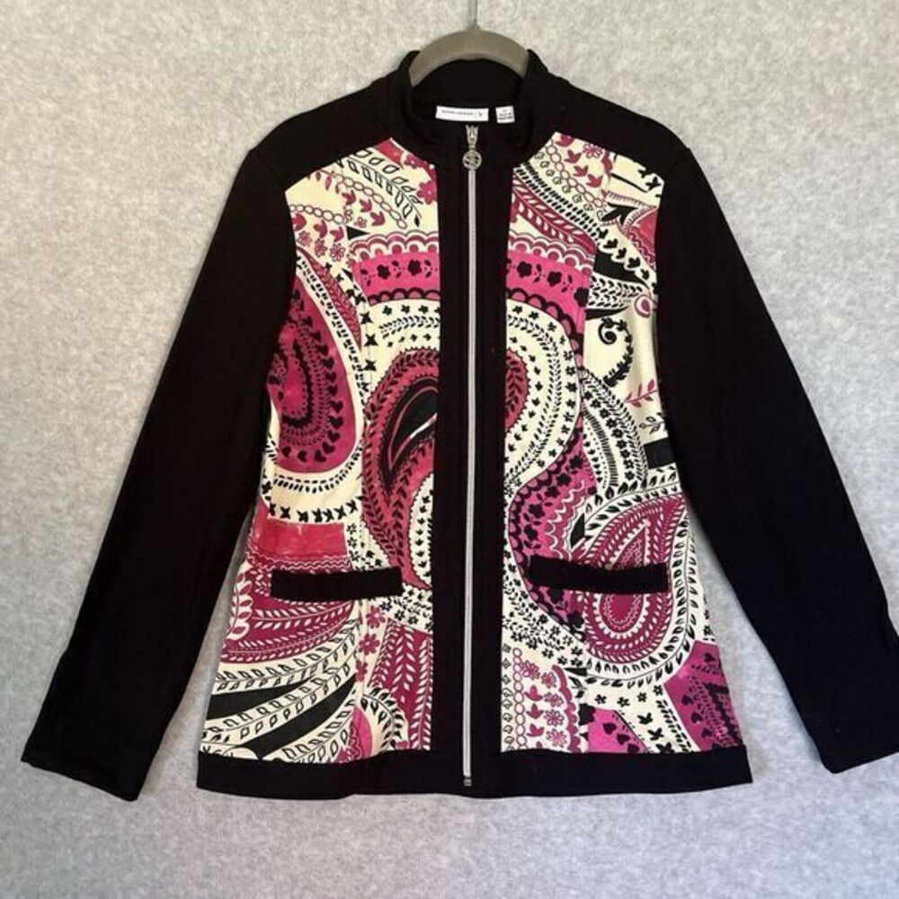 Susan Graver Weekend Women's XS Floral Paisley Print Zip Jacket Lounge Stretch